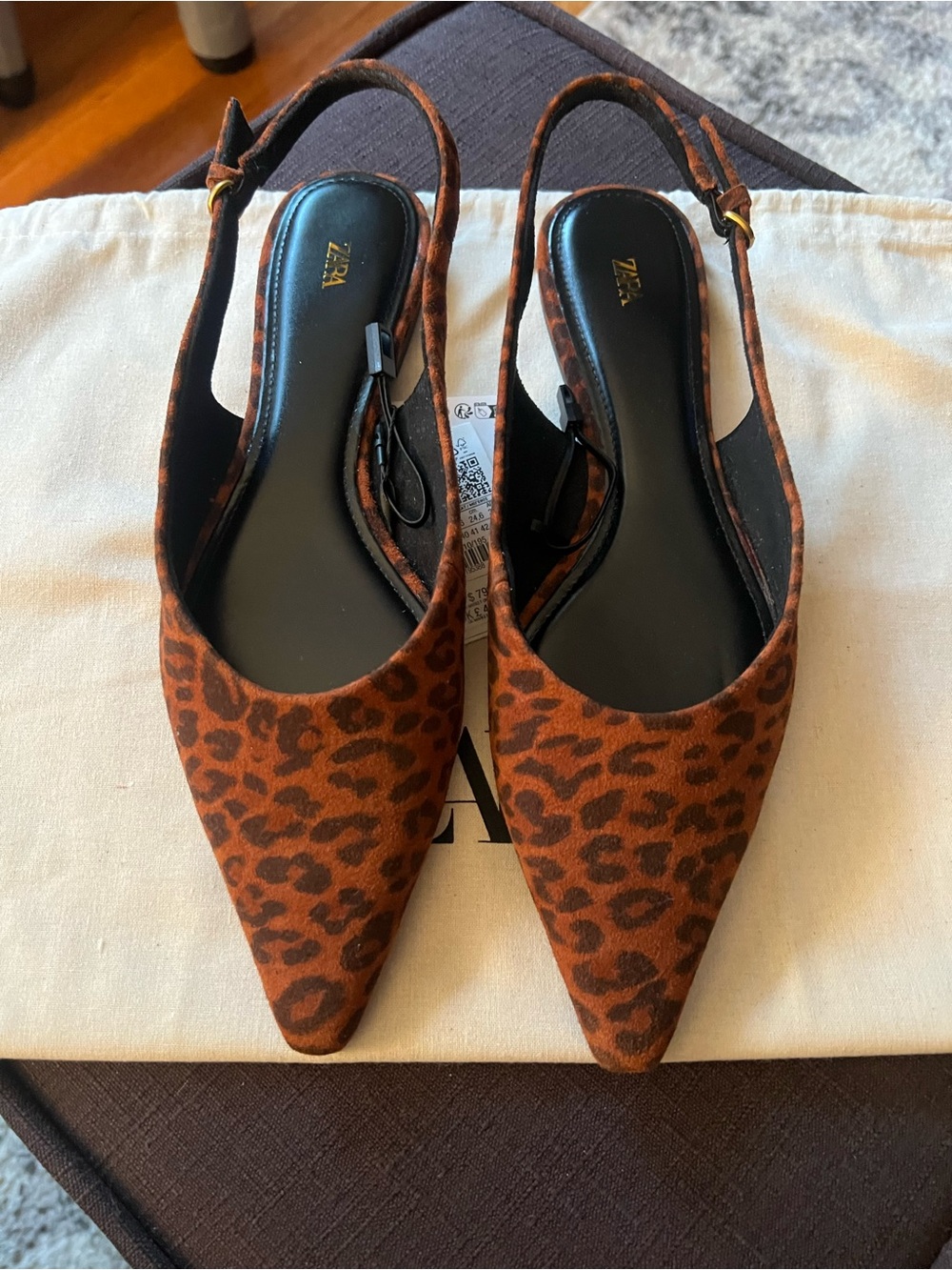 Zara Leopard Print Flat Slingbacks